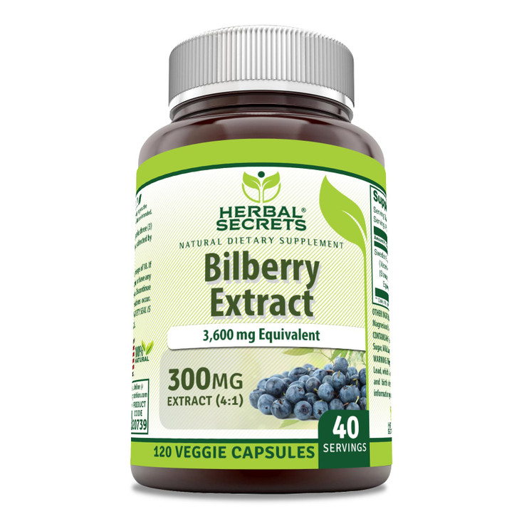 Herbal Secrets Bilberry Extract 300 Mg - 4:1 Extract (3600 mg Equivalent)